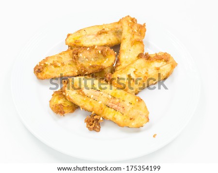 Fried banana on a white plate
