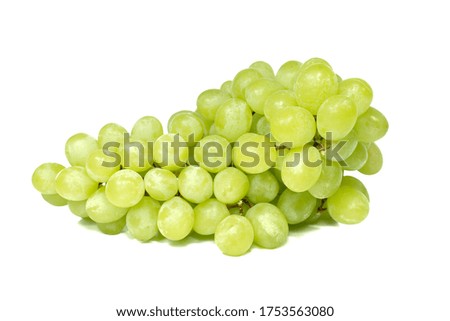 A bunch of green grapes and on a white background