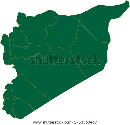 Syria map in green color and yellow border on white background. Vector illustration.
