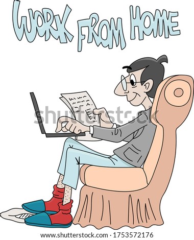 Cartoon man staying at home and working from home to be safe from corona virus vector illustration