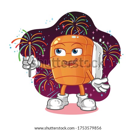 cartoon sushi playing fireworks. sushi mascot vector