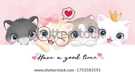 Cute little kittens with watercolor effect illustration