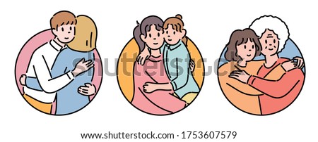 The family is hugging each other. hand drawn style vector design illustrations. 