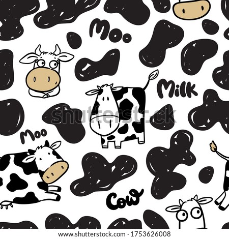 Seamless pattern with cow, symbol new year 2021 Royalty-Free Stock Photo #1753626008