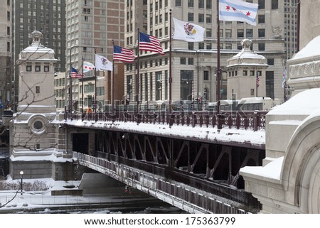 Michigan Avenue Bridge or DuSable Bridge in winter  Royalty-Free Stock Photo #175363799
