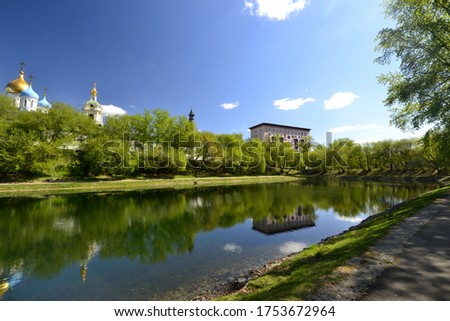 
Pond of Novospassky Monastery in spring