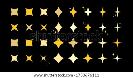 Star burst sparkle art deco pattern icon set. Gold star shaped twinkle pattern collection isolated on blue background. Christmas festive graphic design, celebrate carnival shine decoration Royalty-Free Stock Photo #1753676111