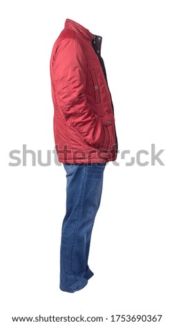 red men's jacket and blue jeans isolated on white background.casual clothing