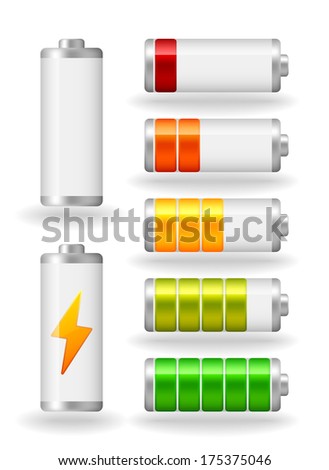 vector seven glossy battery fullness indicator with light shadow Royalty-Free Stock Photo #175375046
