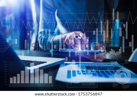 Investor analyzing stock market report and financial dashboard with business intelligence , with key performance indicatorsBusiness Photo professional investor working new  project
