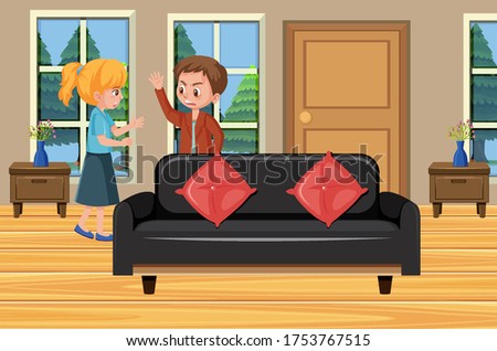 Background scene with husband hitting wife at home illustration