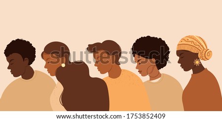 Stop racism. Black lives matter, we are equal. No racism concept. Flat style. Different skin colors. Supporting illustration. Vector. Royalty-Free Stock Photo #1753852409