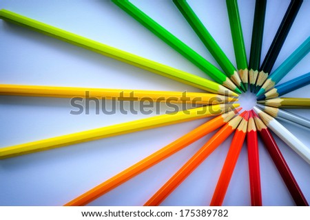 Colorful Pencils arranged in a circle shape