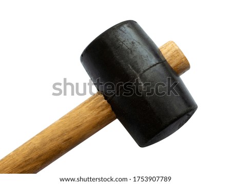 old Rubber mallet with wooden handle isolated on white background close up