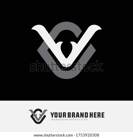 Initial letter VC or CW  overlapping, interlock, monogram logo, white and gray color on black background