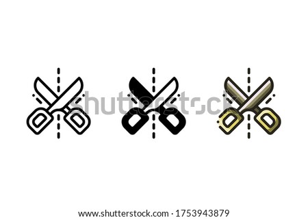 Scissors icon. With outline, glyph, and filled outline style