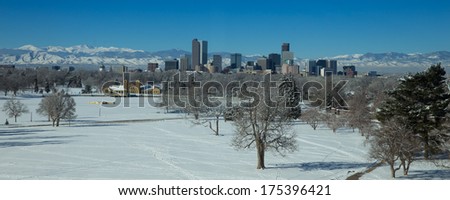 Denver Skyline With Snow Covered City Park From Denver Museum of Nature and Science
