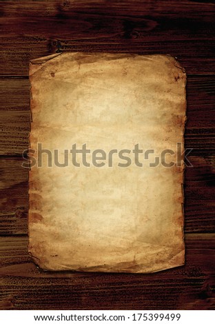 Old paper mockup or mock up template isolated on wooden background with copyspace