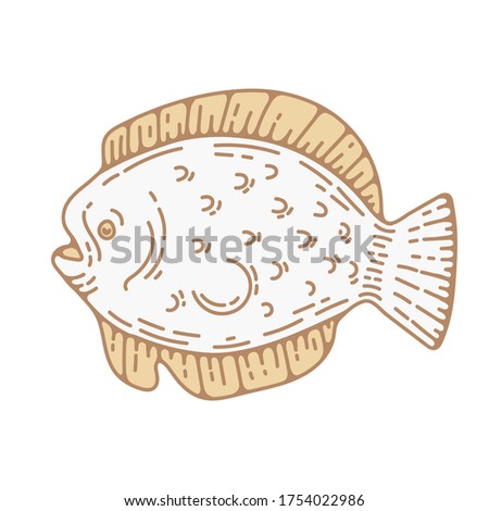 fish vector illustration in engraving style. flat clip art element for logo design. aquarium creature, fishing, pet store.