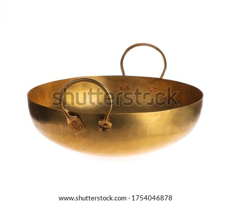 Brass pan isolated on a white background Royalty-Free Stock Photo #1754046878