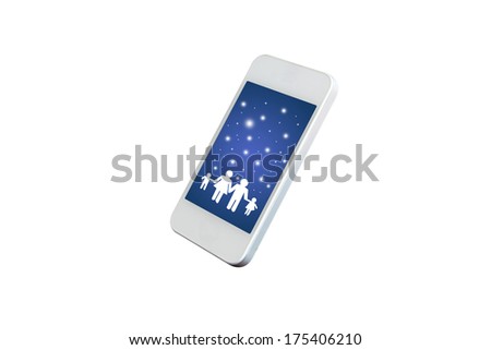 happy people concept family, children, christmas, x-mas business people hands showing man family on the phone.