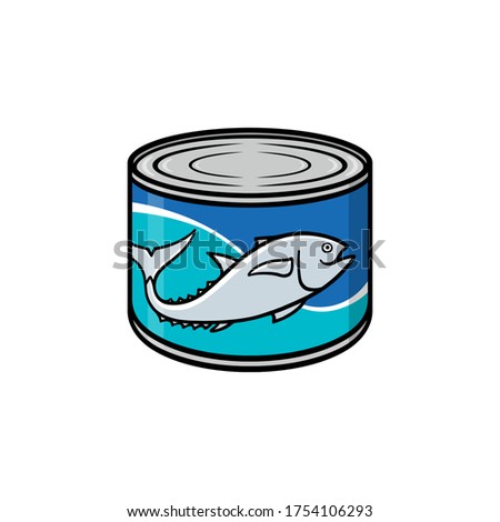 Can of tuna fish Illustration on white background; Canned food cartoon