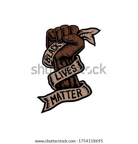 Hand holding the ribbon black lives matter, hand drawn line with digital color, vector illustration Royalty-Free Stock Photo #1754118695