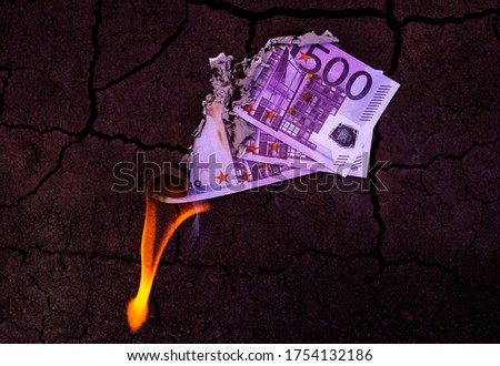 500 euro banknotes burn in the fire