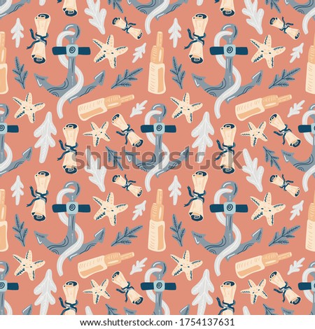 Summer vector illustrations. Seamless pattern background. hand draw cartoon Scandinavian nordic design style for fashion or interior or cover or textile.