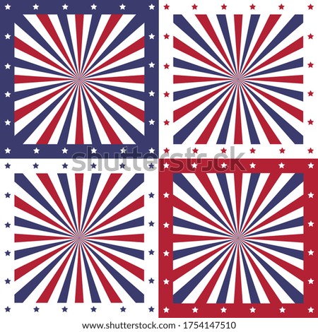 Set of American Patriotic background with stars. United States of America Independence day background. USA flag design with retro rays style. Good for wallpaper, background, etc.
