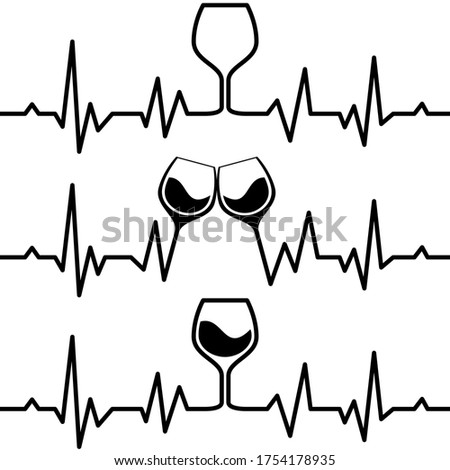 Wine Glass Heartbeat Vector Illustration Set