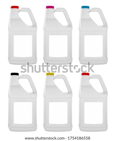 
White plastic bottle of fabric softener isolated on white background. Front view.