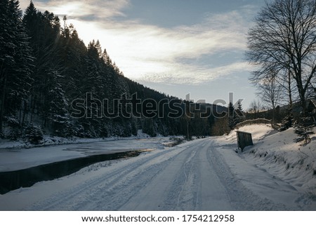 A snow covered road. High quality photo