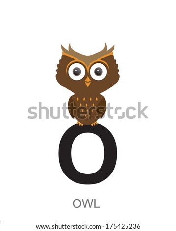 illustration of isolated animal alphabet. O is for owl. Vector illustration.