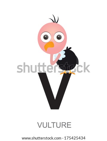 illustration of isolated animal alphabet. V is for vulture. Vector illustration.