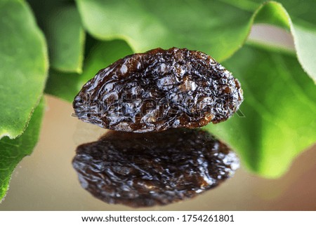 Raisins with reflection. extreme closeup showing detailed texture