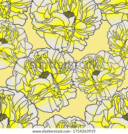 Vector illustration. Hand drawn peony. Seamless background. Yellow buds. Botanical illustration.