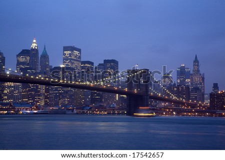 Brooklyn Bridge and Manhattan skyline At Night 2008