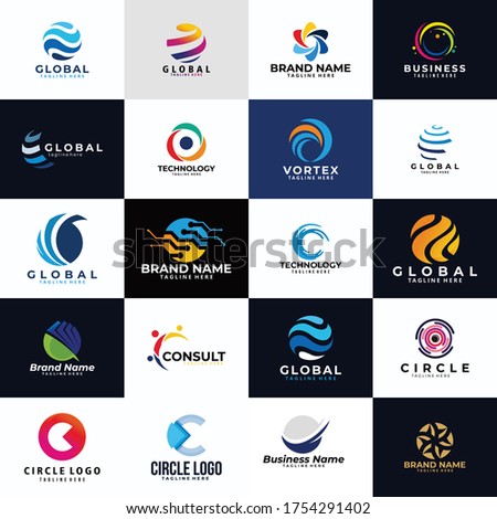 set of global circle logo for business company with c letter technology