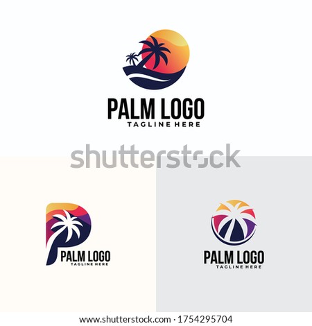 set of palm tree logo icon vector for holidays and travel company