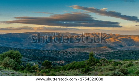 sunset from the mountain, view of the valley