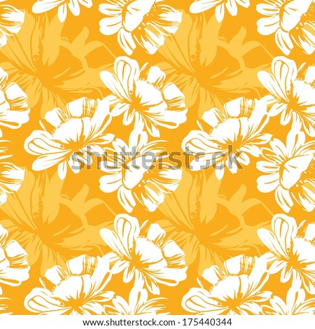 Elegant Seamless floral pattern with wait flowers on a yellow  background