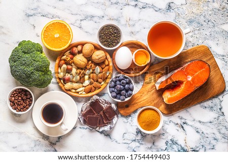 Best foods to boost your brain and memory, top view. Royalty-Free Stock Photo #1754449403