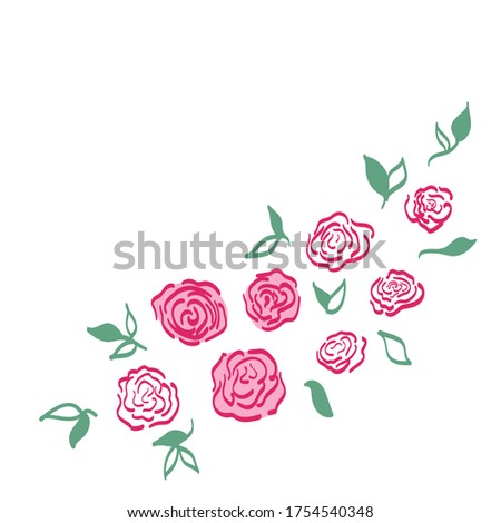 Vector pink roses in loose style. Wedding invitation, birthday greeting card, banner decoration. Floral elements isolated on white background. Bright vibrant doodle style sketch roses with leaves.