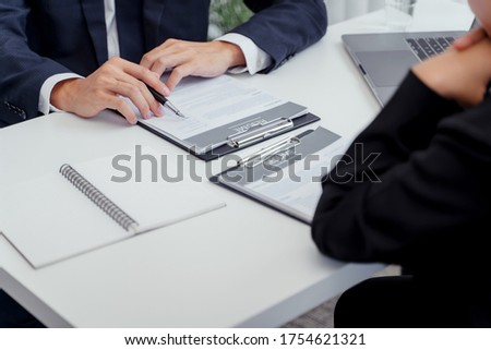 Recruitment concept, Job interviewer reading resume with candidate for job seeker.