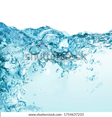 Blue splashing cosmetic moisturizer, micellar water,  toner, or emulsion abstract background. Transpatent texture with bubbles Royalty-Free Stock Photo #1754637233