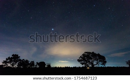 Amazing Panorama blue night sky milky way and star on dark background.Universe filled with star, nebula and galaxy with noise and grain. Over Light and selection focus.