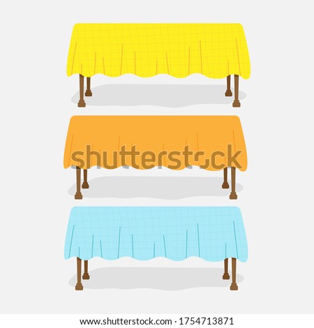 Table with a tablecloth. Set of kitchen tables. Isolated objects.