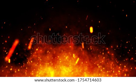 Fire sparks background. Abstract dark glitter fire particles lights.
Fire embers particles isolated on black background.
