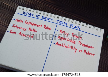 What Is Best Term Plan write on a book with keywords isolated wooden table.